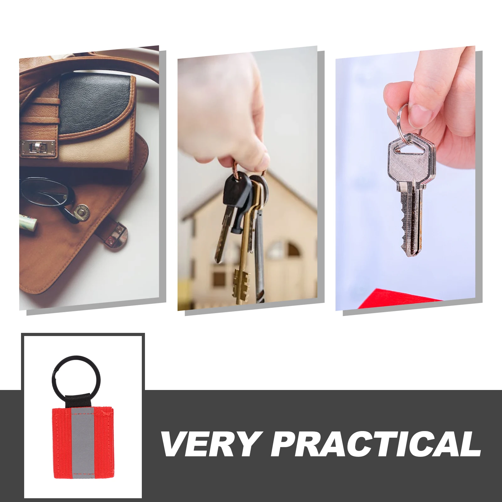 

10pcs Reflective Keychain Tags High Visibility Red Key Rings Double Sided Pendants Backpack Accessories Lightweight for kids