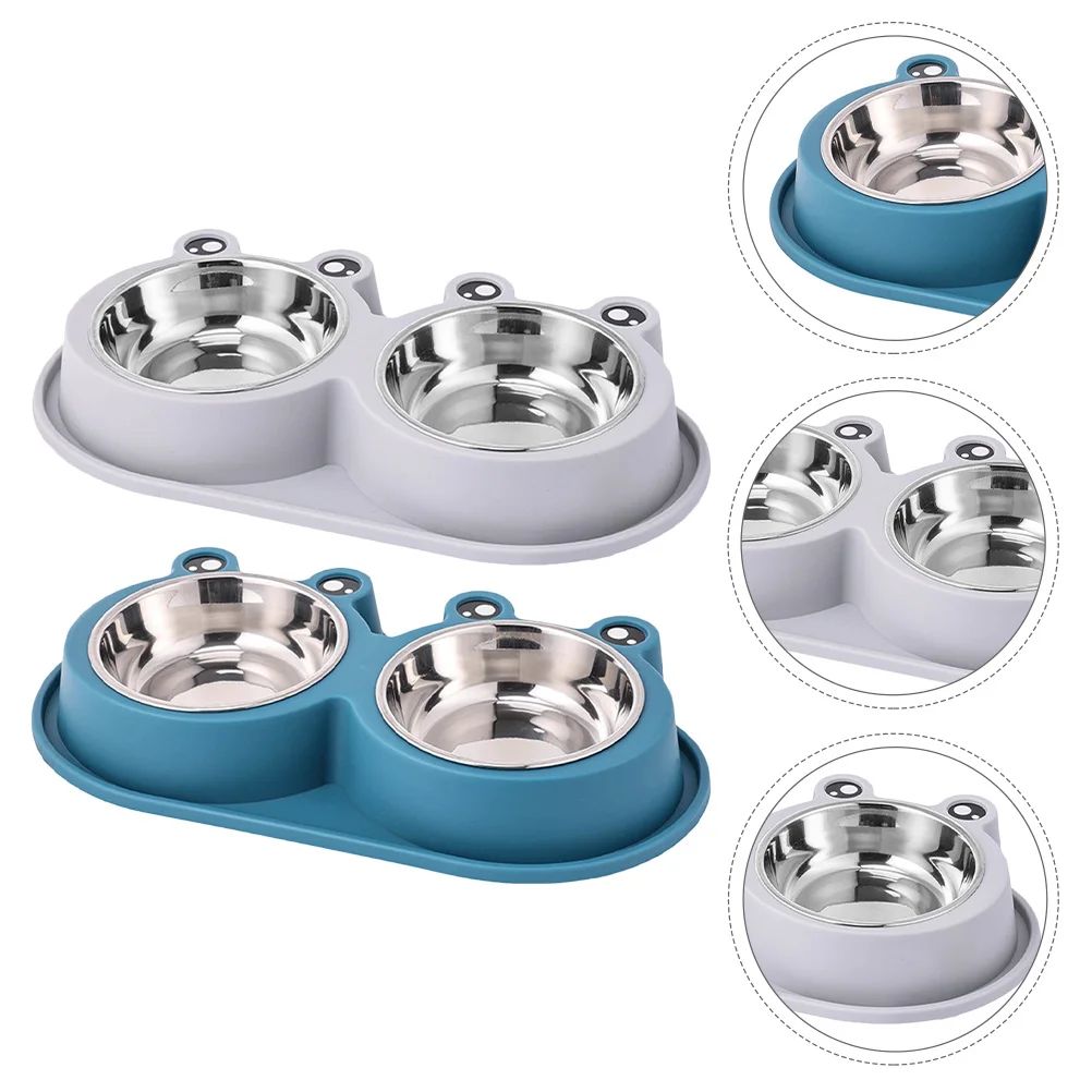 

2pcs Anti-Spill Stainless Stainless Steel Bowls For Dogs Steel Pet Bowl Set Non-Slip Base Outdoor Feeding Water Food Dishes