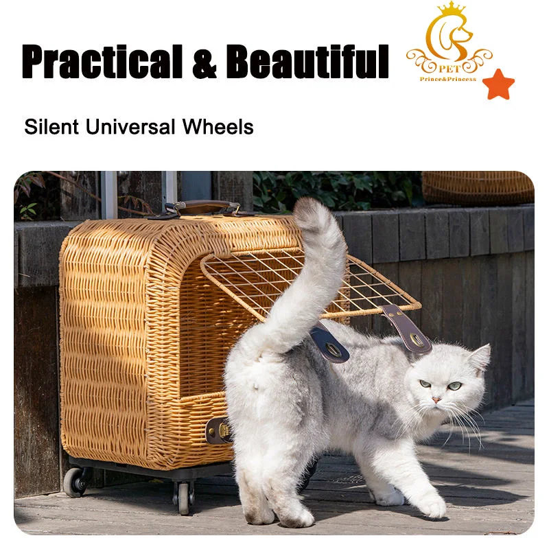 

Portable Wicker Pet Stroller With Breathable Hollowed-out Design for Optimal Airflow