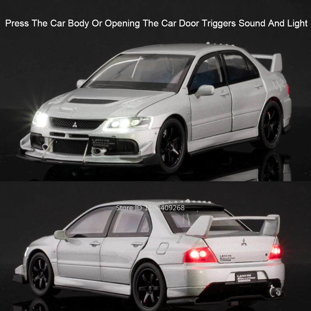 Schaal 1:32 Mitsubishi Lancer Evolution IX Sportwagen Speelgoedmodel Deuren Geopend Trek Schokabsorptie Voertuigen Hobby Ornamenten