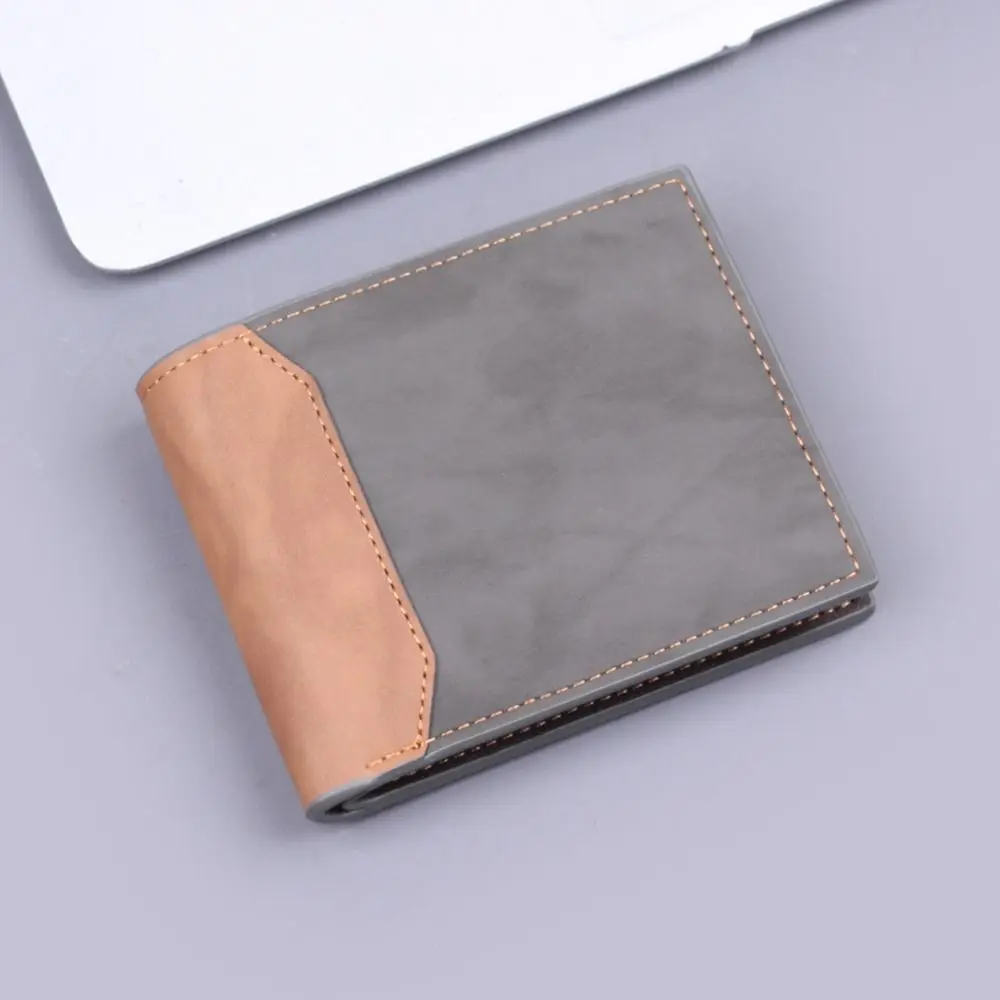 

Minimalist PU Leather Men's Short Wallet Black Coffee Two-fold Multiple Pockets Large Capacity Slim Money Bag Men Women