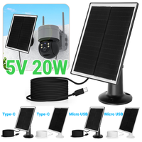 20W 5V Solar Panel Charger with 360 Adjustable Mount for EufyCam 3/3C Shingled Solar Panel USB-C/Micro USB for Security Camera