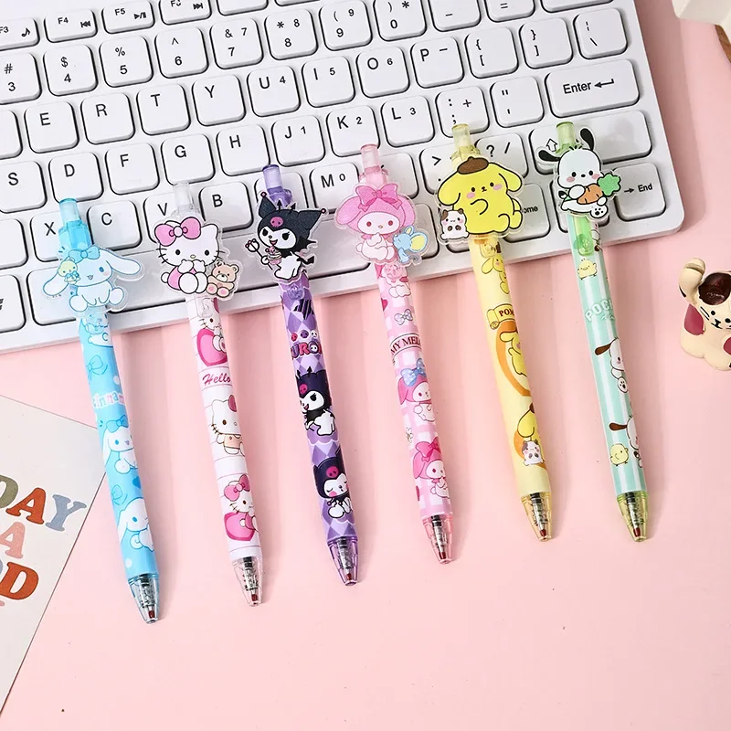 Sanrio 24 /48 Gel Pens Cute Kuromi Melody Hello Kitty Acrylic Patch Press Pen 0.5 Black Girls Highvalue Stationery Student Gifts