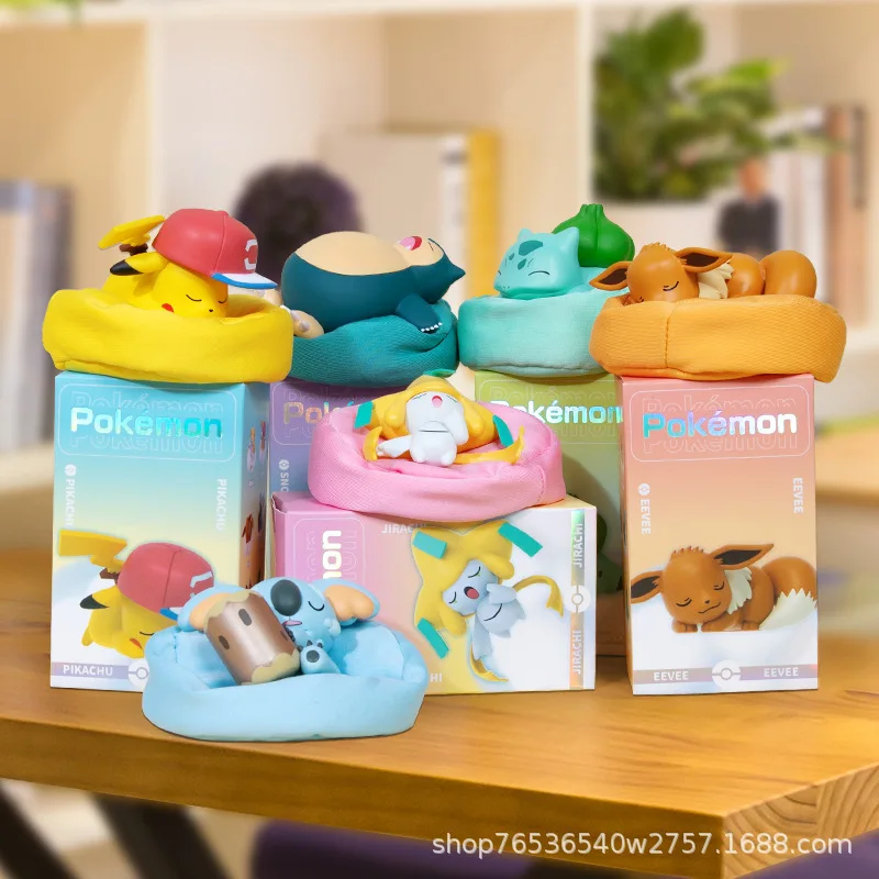 Pokemon Pikachu Blind Box Beeldjes Leuke Anime Cartoon Slapen-positie Speelgoed Kawaii Eevee Jirachi Auto-interieur Ornamenten Geschenken