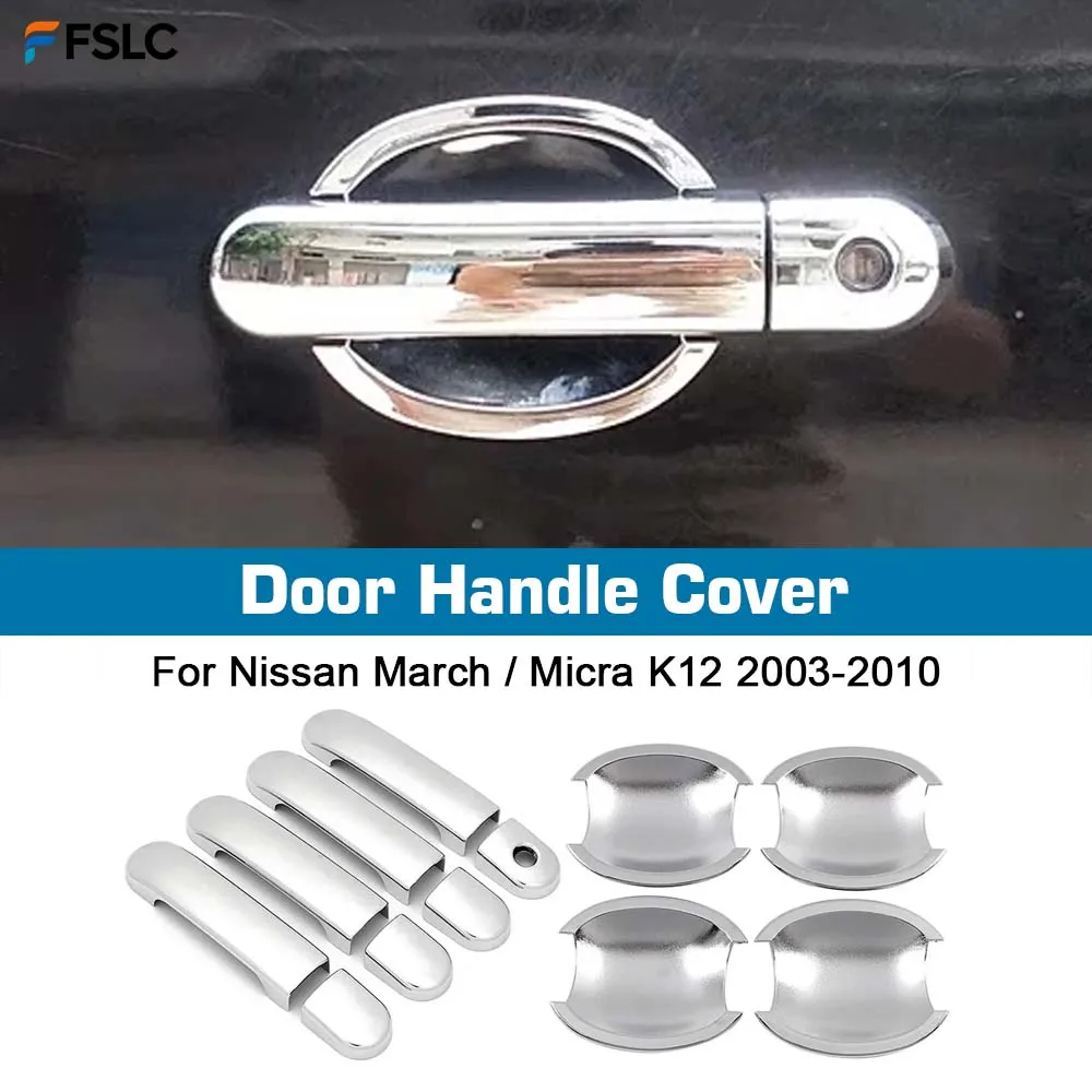 ⭐ Genuino ⭐   Cubierta Cromada Plateada para Manija de Puerta de Coche para Nissan March/Micra K12 2003-2010, Accesorios para Coche, Cubierta para la Cuenca de la Puerta