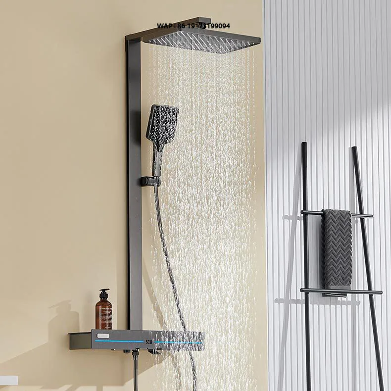 Thermostatic Shower Head Set Hotel Bathroom Atmosphere Light Three-level Pressure-increasing Shower Set Grey Complete Set