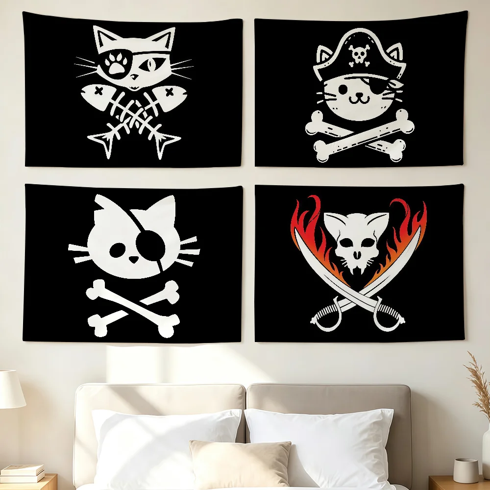 Pirate Cat Skull Flag Wall Decorations Home Decor Suitable For Living Rooms Bedrooms Dormitories Parties And Holidays