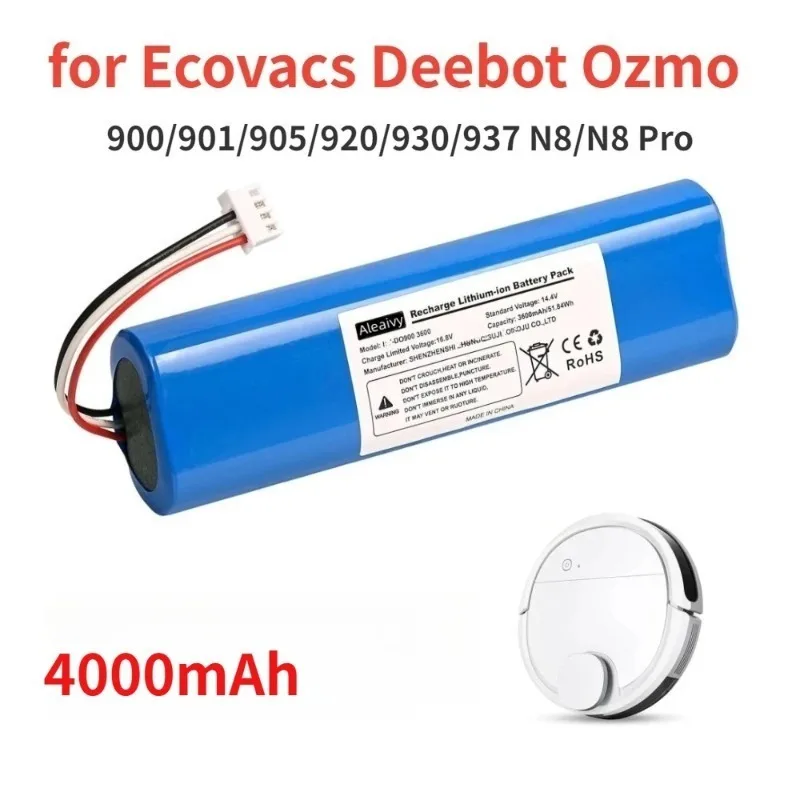 Replacement Battery 4000mAh for Ecovacs Deebot Ozmo 900,901,905,920,930,937,N8,N8 Pro Li-ION 14.4V Robot Vacuum Cleaner Battery