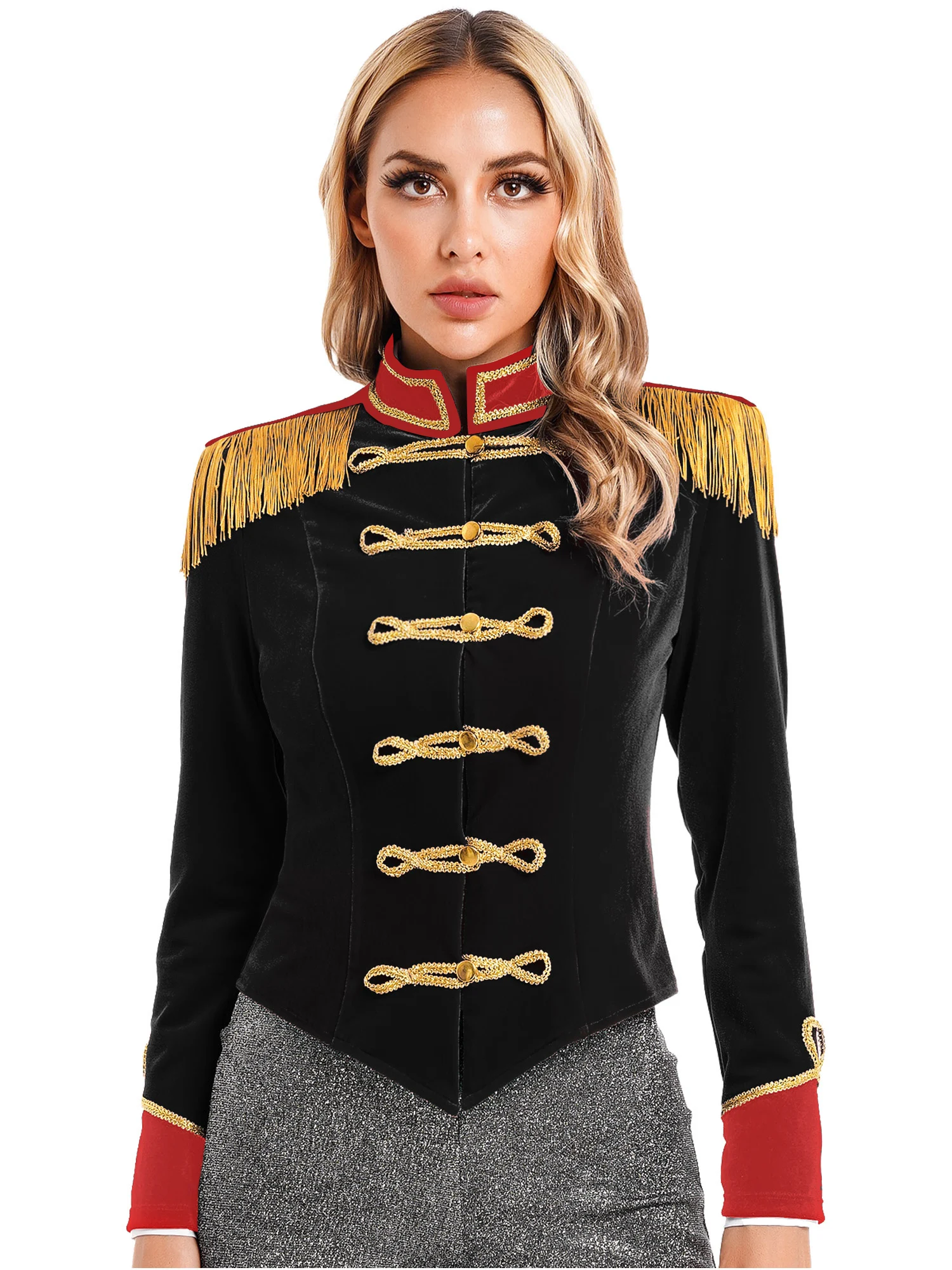 

Victorian Style Ringleader Costume Womens Velvet Coat Fringe Details Halloween Theater Performance Outfit Circus Cosplay Jacket