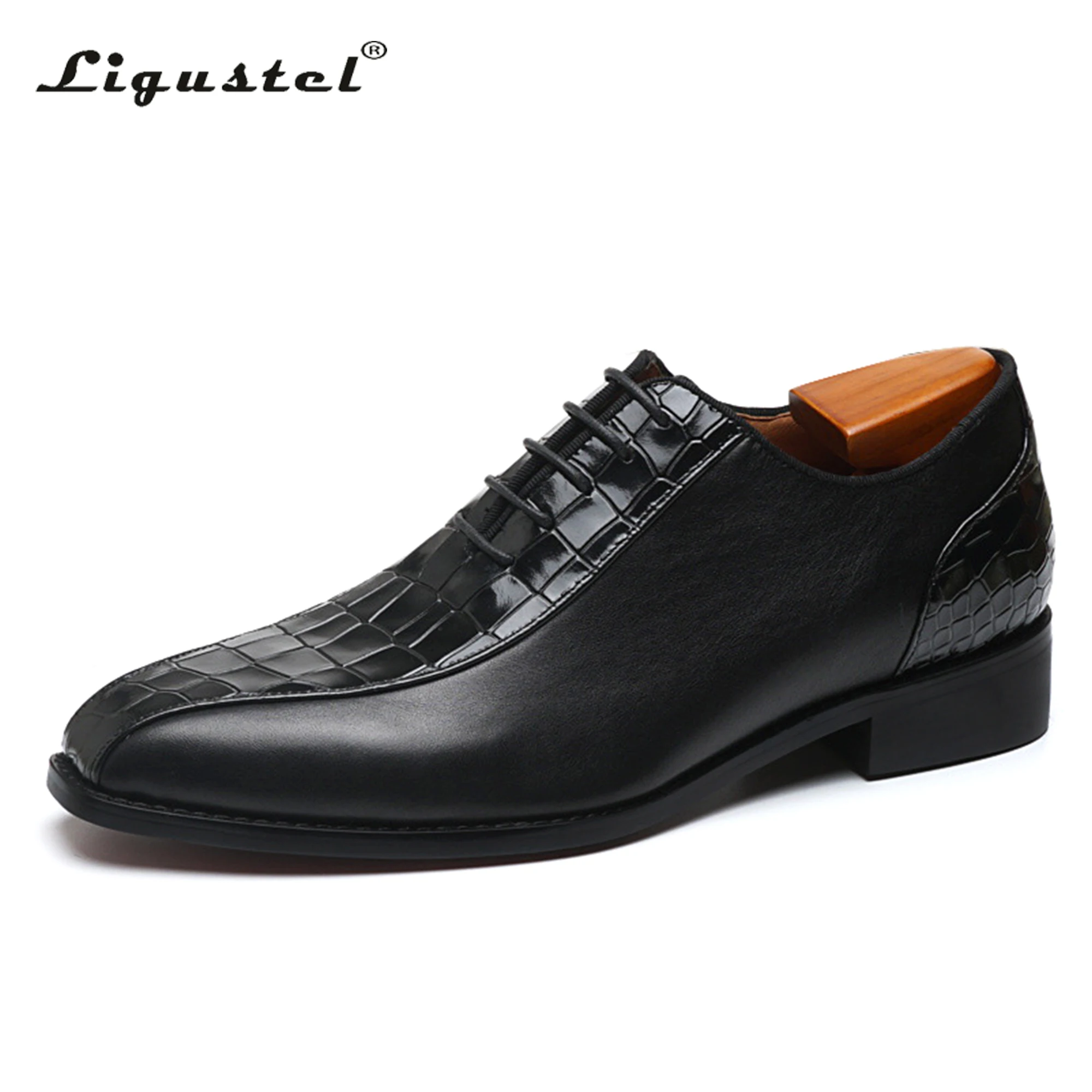 Ligustel Men Dress Shoes Handmade Black Leather Red Bottom Shoe for Men Designer Luxury Wedding Party Oxfords Shoe Free Shipping