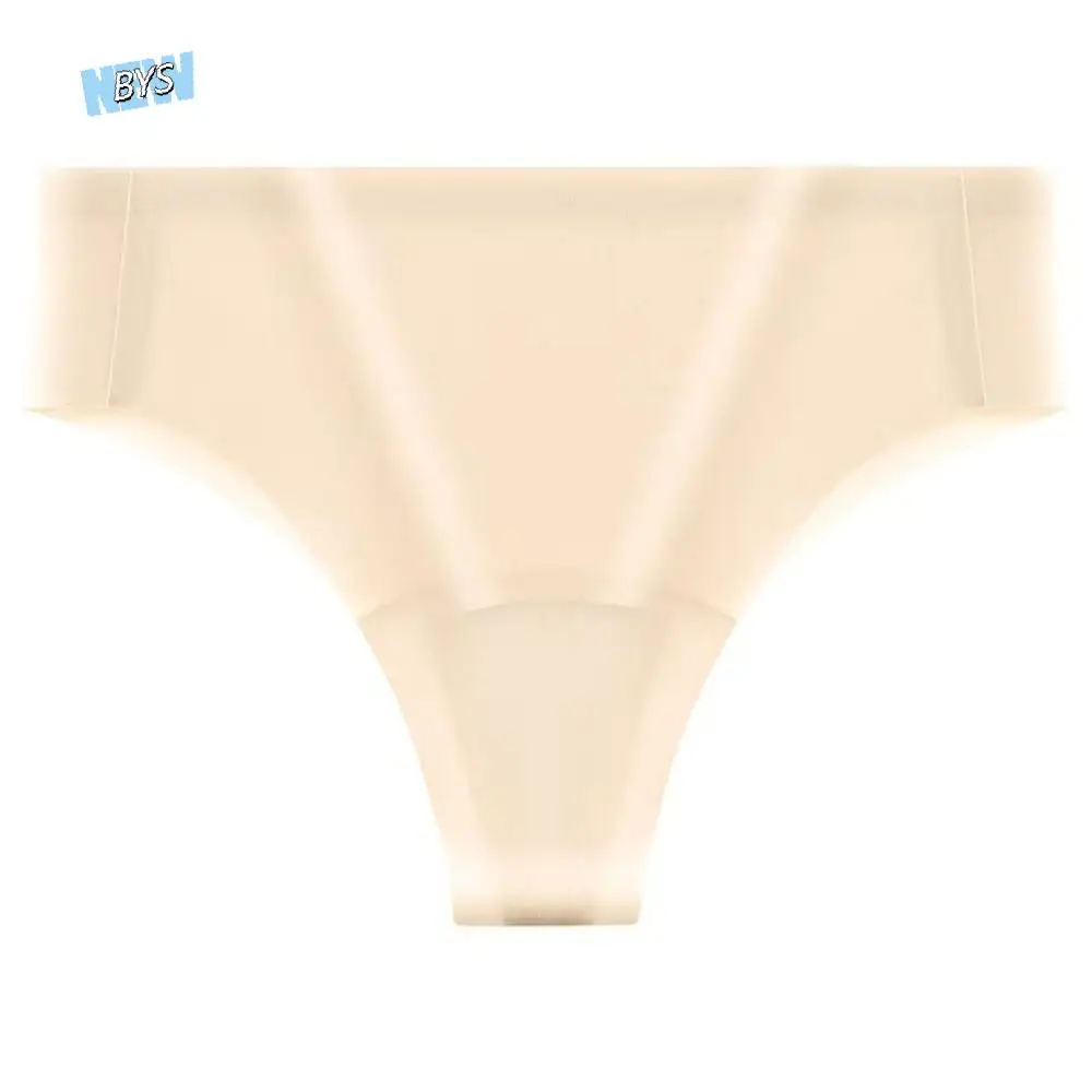 

Soft T-back Ladies Ice Silk Panties Ice Silk Invisible Anti-embarrassment Briefs Mid Waist Solid Color Seamless Underwear Women