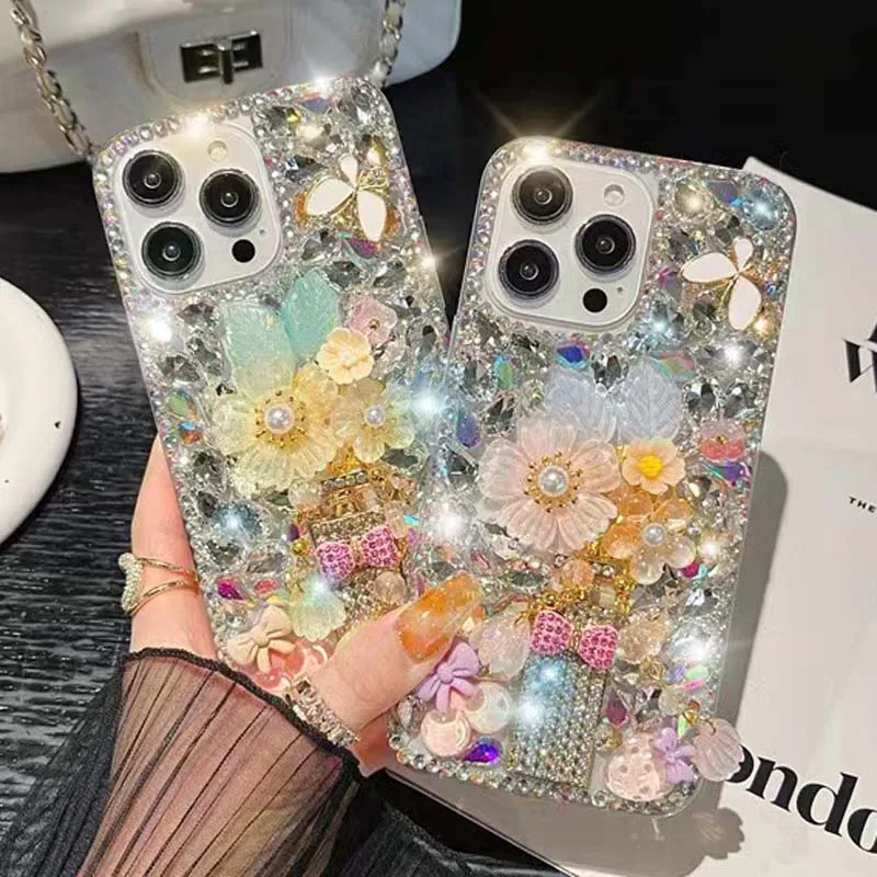 

Sunjolly Rhinestone Phone Case for Samsung Galaxy S24 Plus S23 Ultra S22 S21 Plus S20 Ultra S23 FE Case Flower Diamond Cover