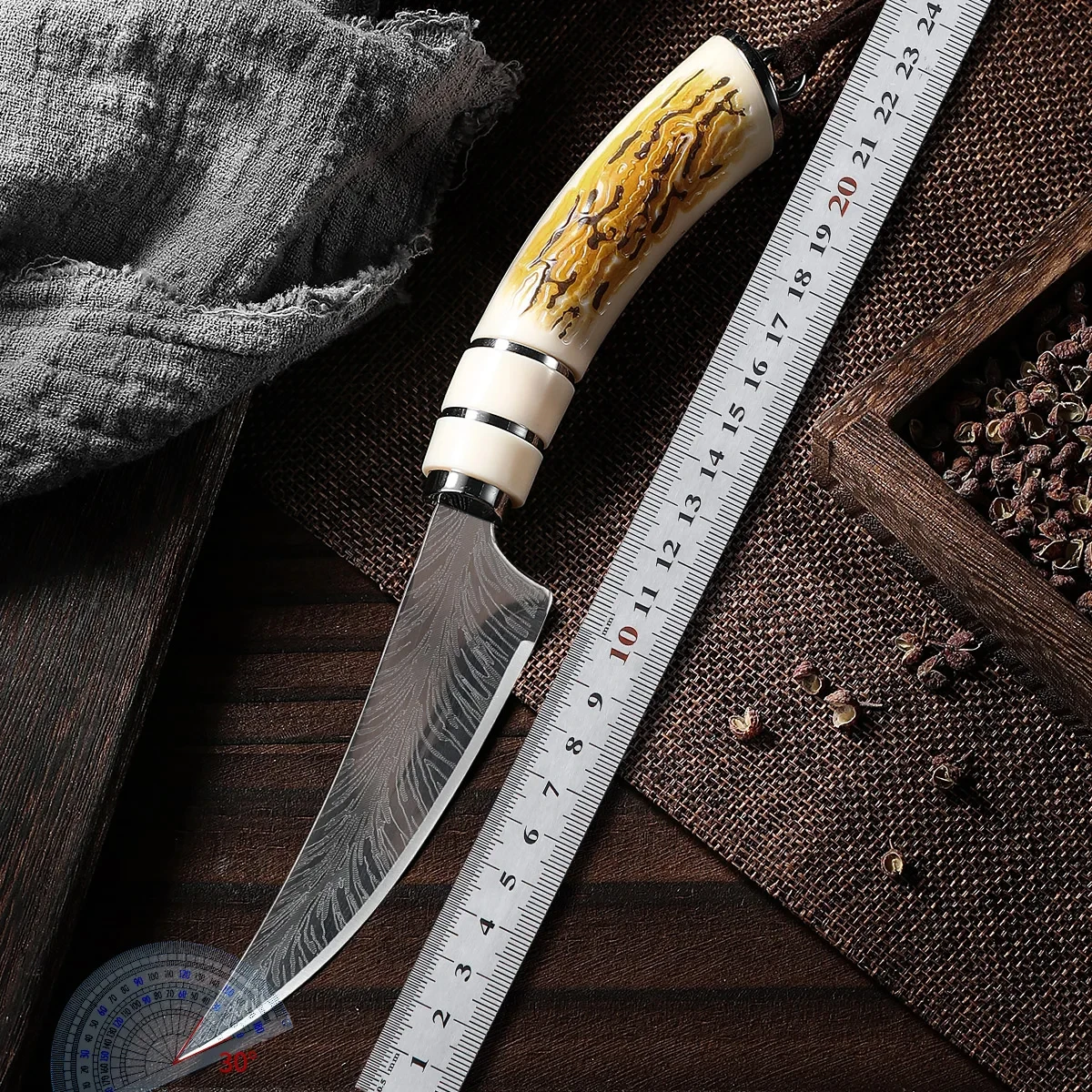 Curved Knives for Cooking High-Hardness Knives Forged with Sharp Damascus Texture Professional Fruit Knives, Kitchen Accessories