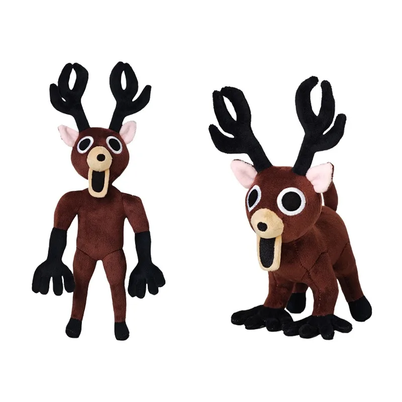 2025年新作「99の森の夜」ぬいぐるみゲームグッズ ブラウンの立ち座りするエルクと白いフクロウのぬいぐるみ枕 子供へのプレゼントに