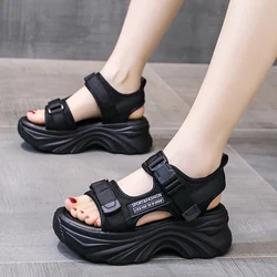 Rimocy Women's Black Chunky Sandals Summer 2023 Fashion Platform Walking Shoes Woman Thick Bottom Non Slip Beach Sandalias Mujer