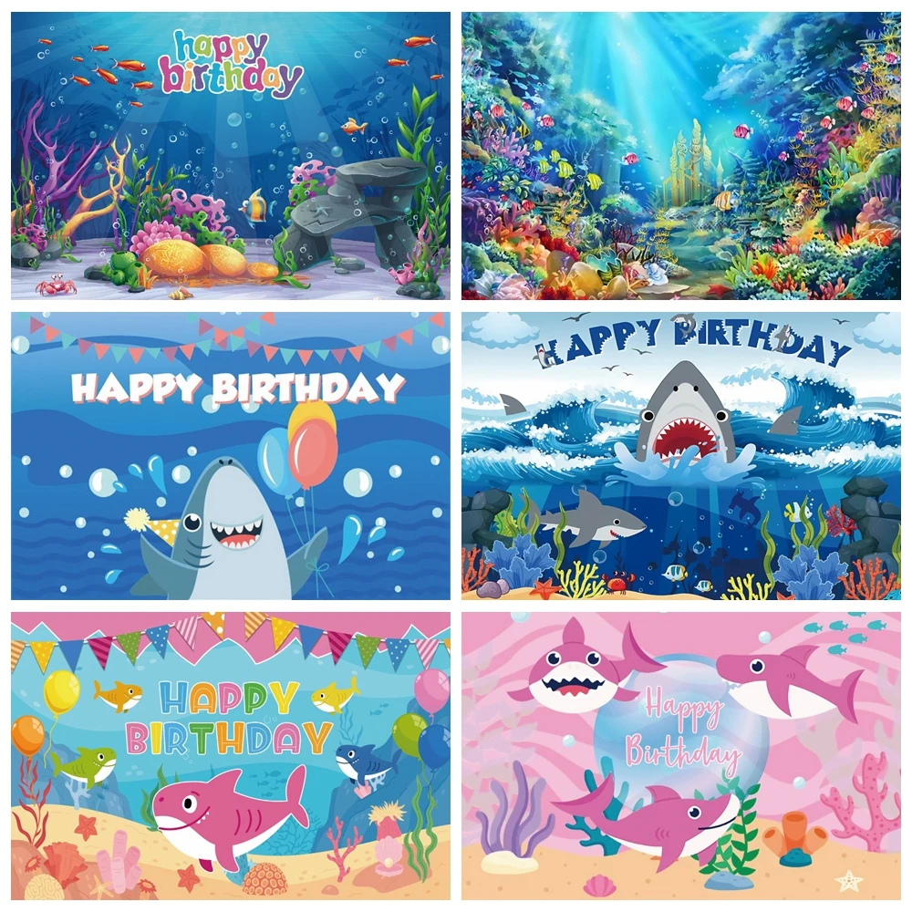 Baby Birthday Party Seabed Shark Fish Backdrop Newborn Photography Underwater World Decor Background For Photo Studio Custom