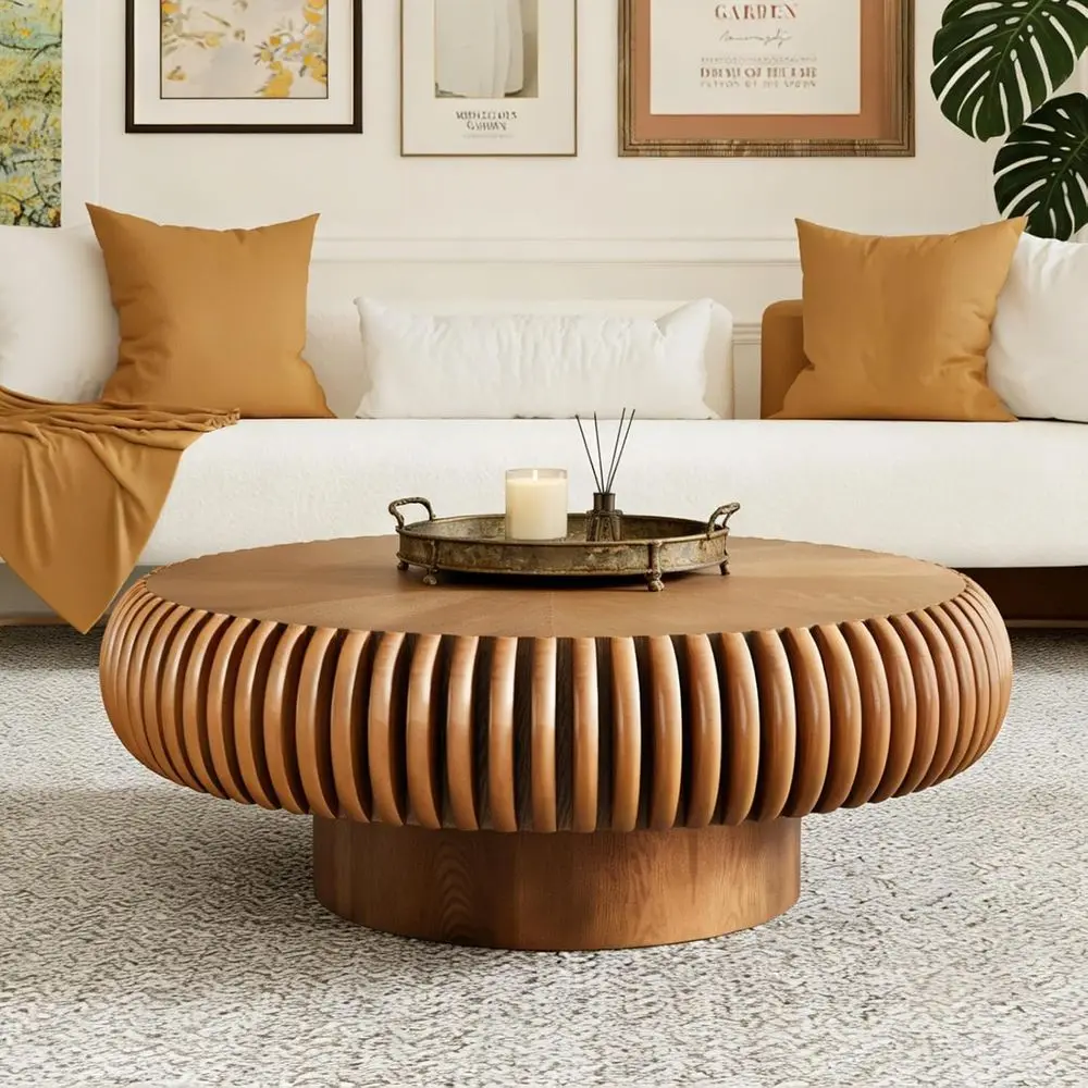 

Круглый журнальный столик для гостиной, современный низкий круглый центральный столик для гостиной, развлекательной комнаты или двора