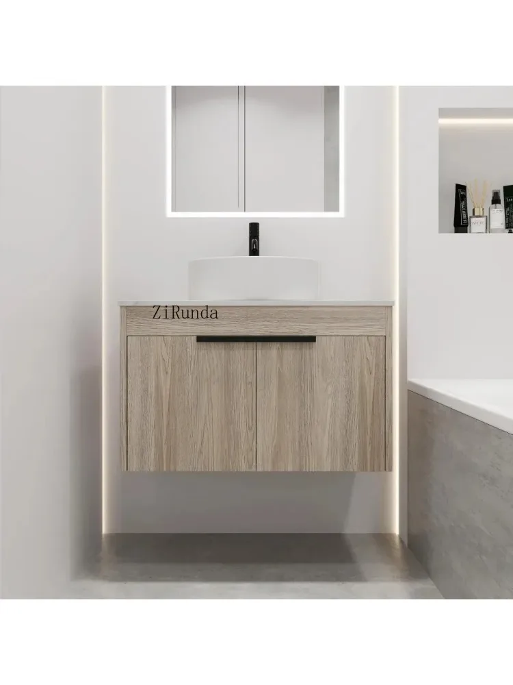 30" floating bathroom vanity with washbasin, with marble top and ceramic round washbasin, bathroom vanity
