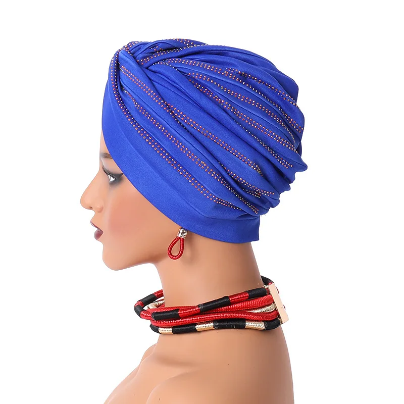 Pañuelo musulmán para la cabeza para mujer, gorro de quimio, gorro envolvente para la cabeza, turbantes Hijab, sombreros para la pérdida de cabello de la India africana, gorros plisados con diamantes brillantes