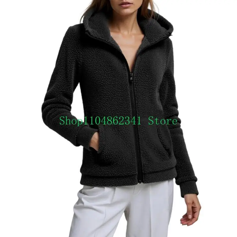 

5asd Women Soft Fuzzy Fleece Full Zip Long Sleeve Hooded Winter Thermal Warm Outerwear Sweatshirt With Front Pockets