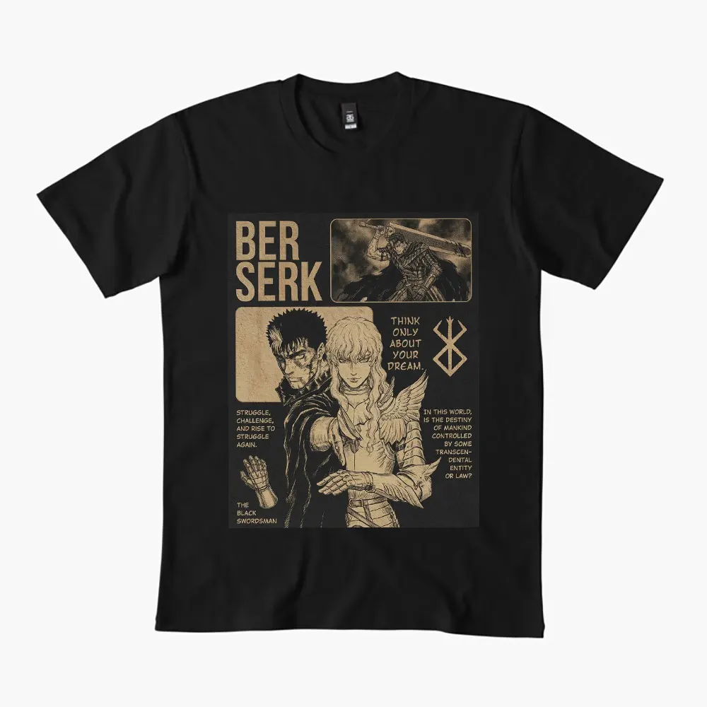 

0325 Guts Berserk Japanese Anime Gift t shirt 100% cotton print clothing Swordsman Manga Graphic Tee Y2K clothes Large size Tops