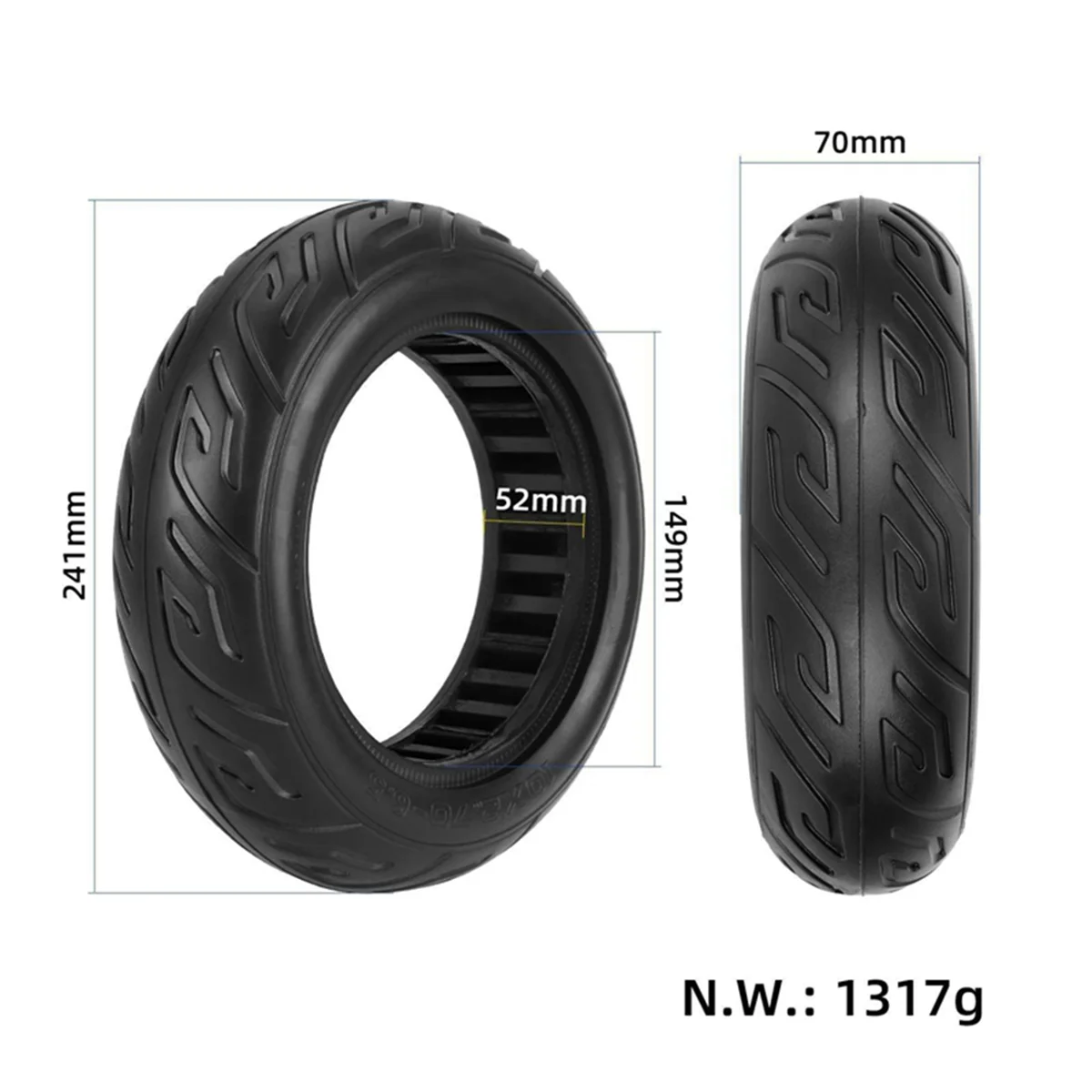 10X2.70-6.5 Road Solid Tire Electric Scooter Hollow Explosion-Proof Air-Free Tire