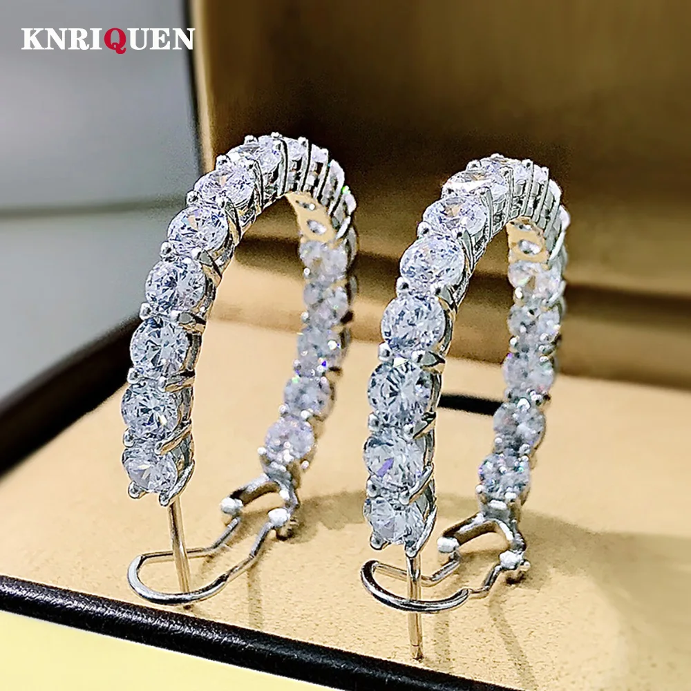 

Luxury 100% 925 Solid Silver 4mm High Carbon Diamond Hoop Earrings for Women Wedding Engagement Party Fine Jewelry Female Gifts