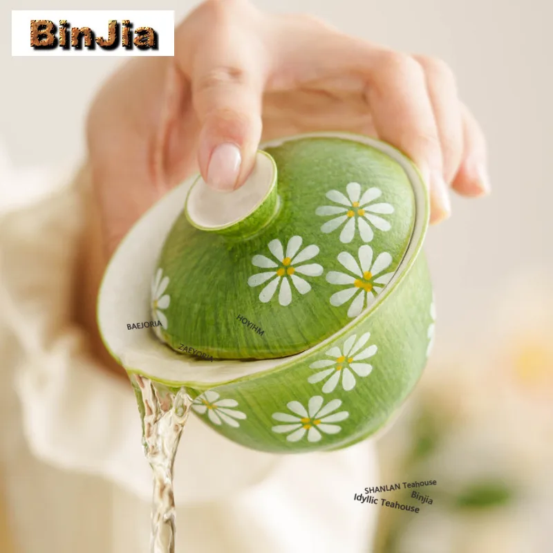 

120ml Hand Painted Daisy Gaiwan Creative Tea Tureen Household Tea Bowl With Lid Kit Tea Brewing Cover Bowl For Tea Ornaments