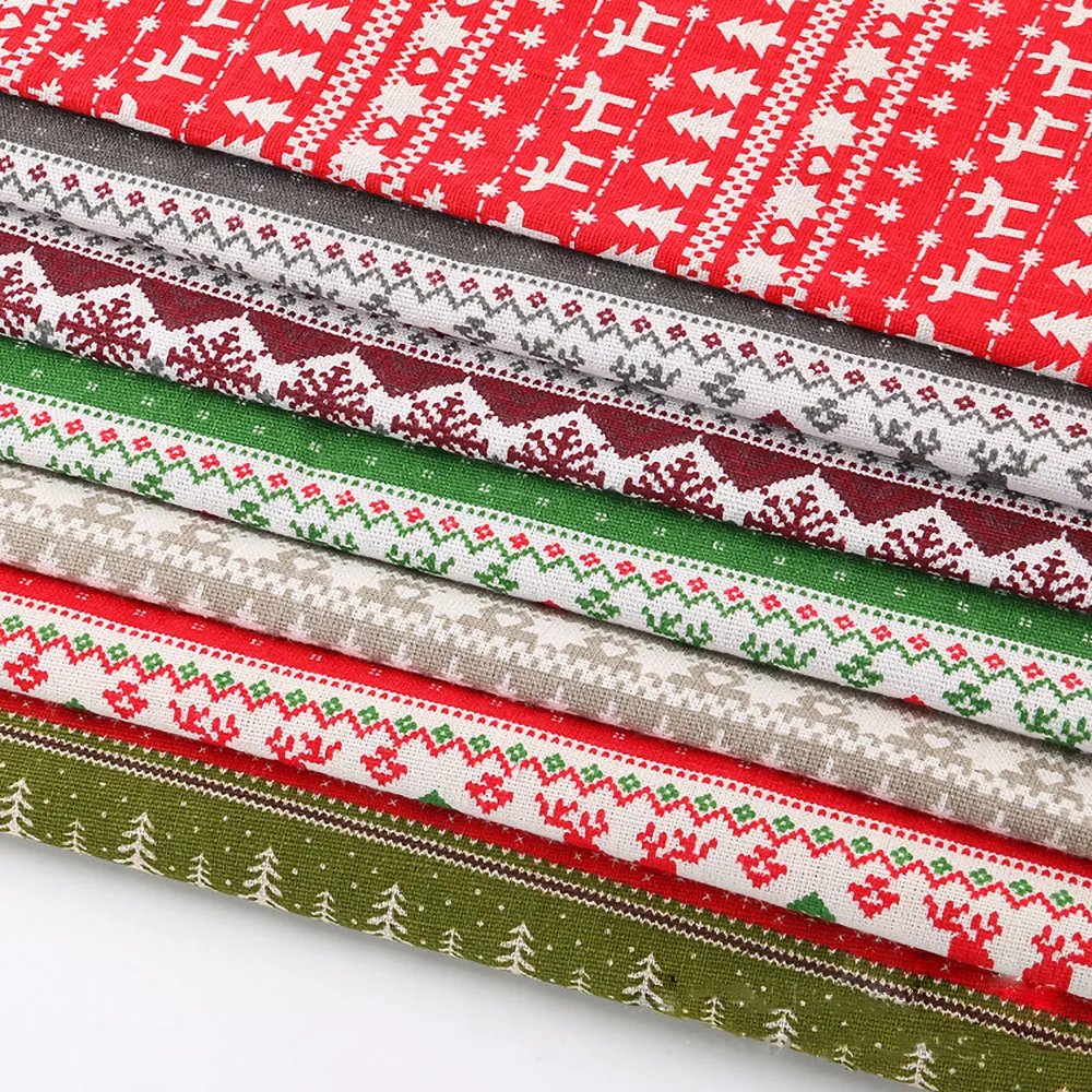 

90x145CM Deer Snowflake Printed Cotton Linen Fabric Eco-Friendly for Bedding Sets Doll Clothes Holiday Christmas Gifts Textiles