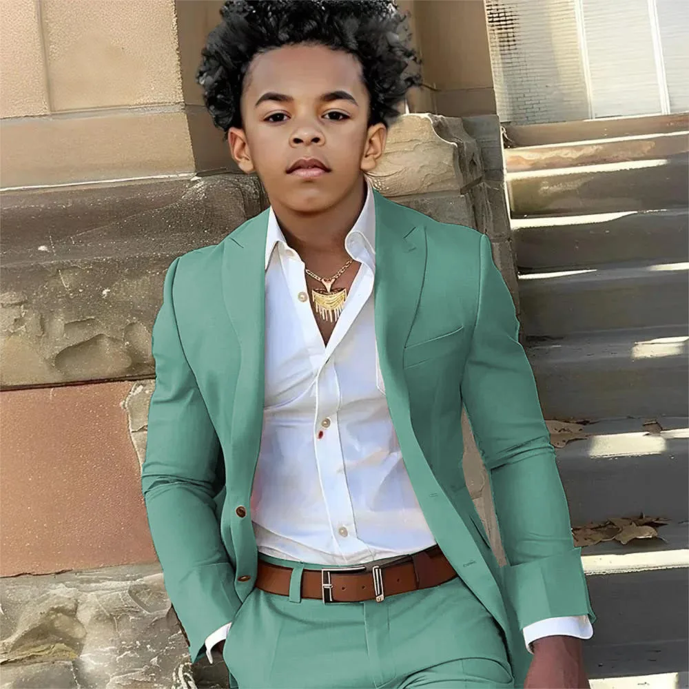 Casual Suit Boys Wedding Tuxedo Light Green Jacket Pants 2 Piece Set Formal Clothes Holiday Party Blazer Kids Custom Outfit