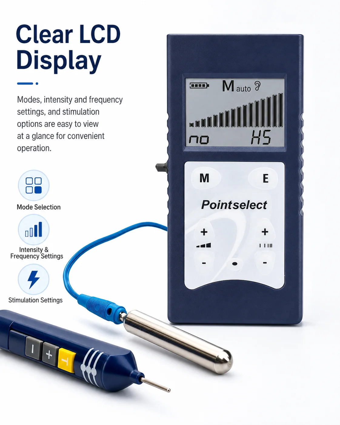 Pointoselect Digital Meridian Detector Acupoint Finder with LCD TENS Stimulation Probe for Auricular Body Therapy Ear Care