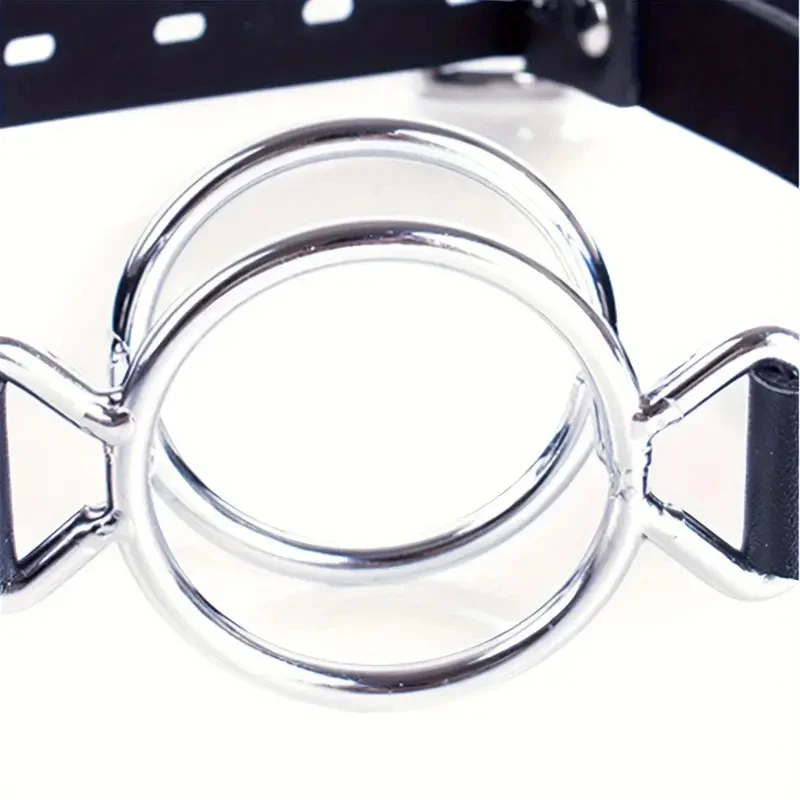 Adult Toys Double Metal Ring Gag Leather Head Harness - Durable and Adjustable Restraint for Couples - Premium Sex Toys
