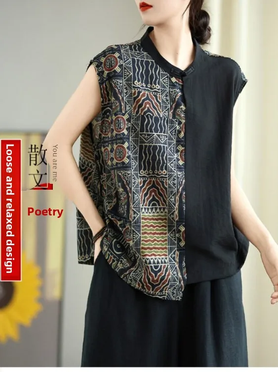 

Linen irt Summer New Sle Retro round Ne Overhead Svel Breathable Print Casual Loose Fit Women's Busin irt