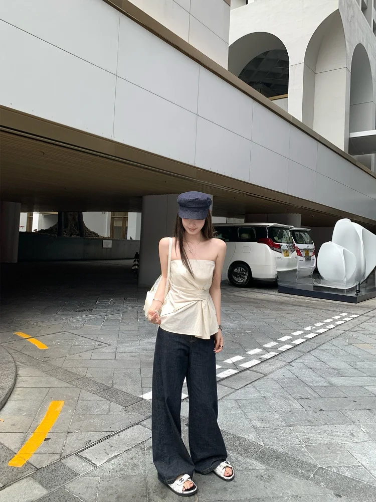 

Широкие джинсовые брюки Waed для женщин, летние, модные, универсальные, повседневные, прямого кроя, из хлопка, с легкой эластичностью на талии