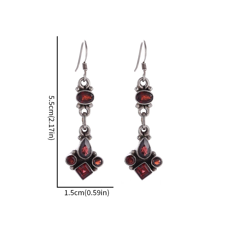 Retro Wave Red Zircon Pendant Earrings for Women Fashion Elegant Party Jewelry Halloween Gifts