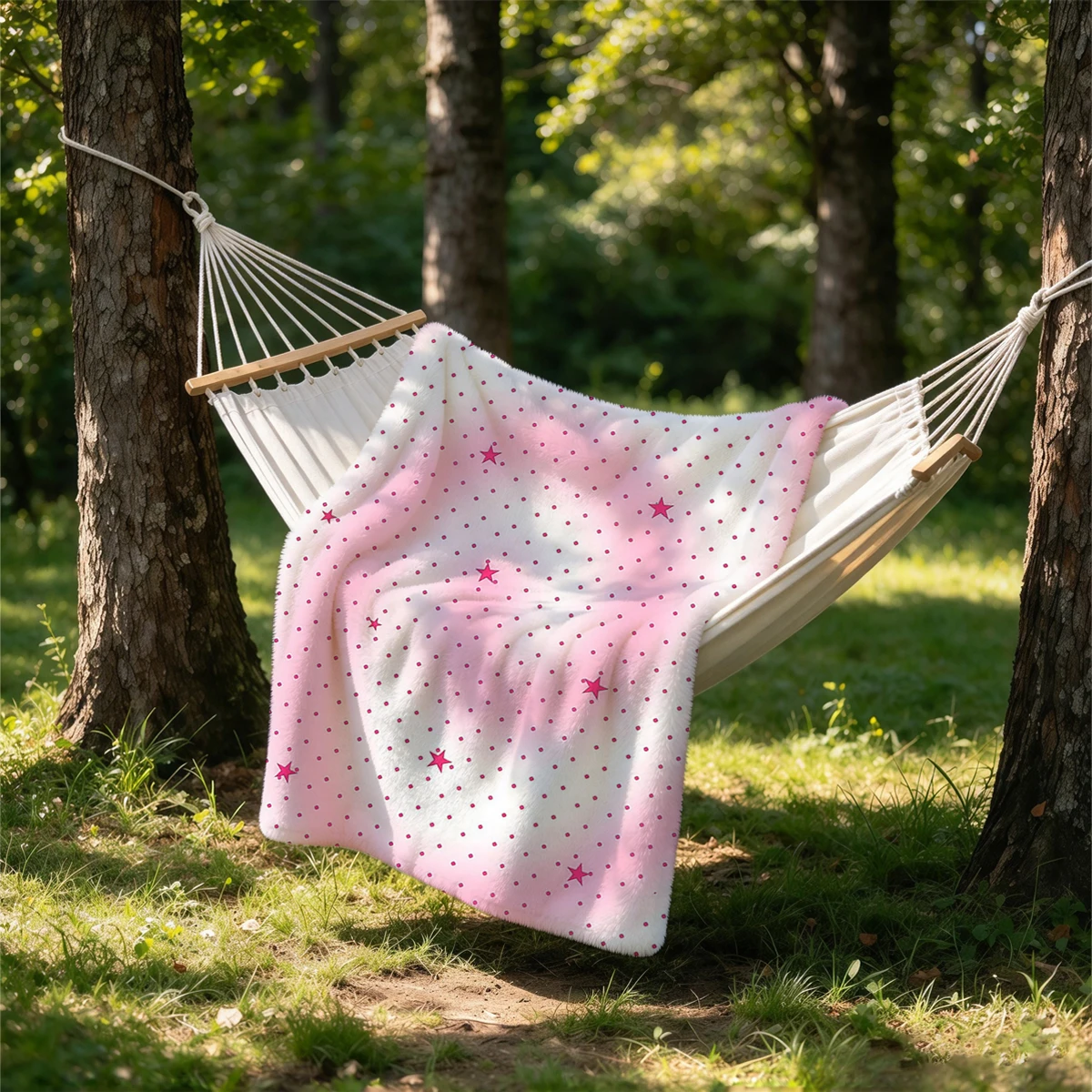 Pink Gradient Dots Red Stars Flannel Blanket Warm Soft Halloween Christmas Couch Warm Cozy Decorative Decor Gift for All Season