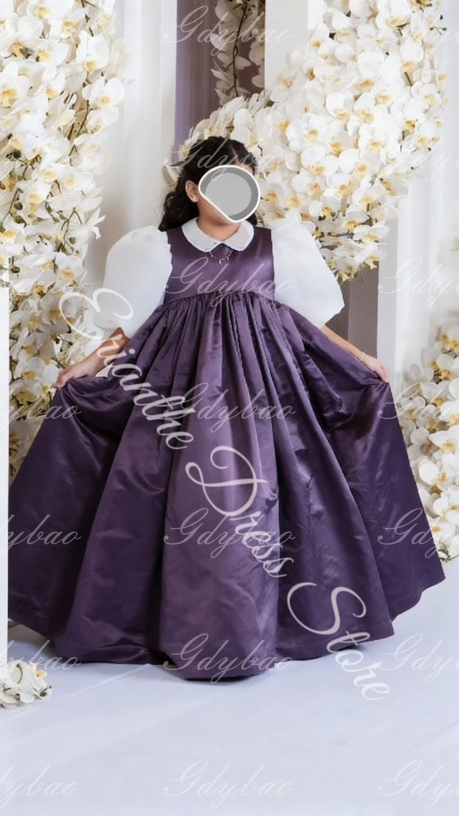 Ivory Satin Customized Flower Girl Dress Half Sleeve High Waist Bridesmaid Kids Birthday Party First Communion Ball Gowns