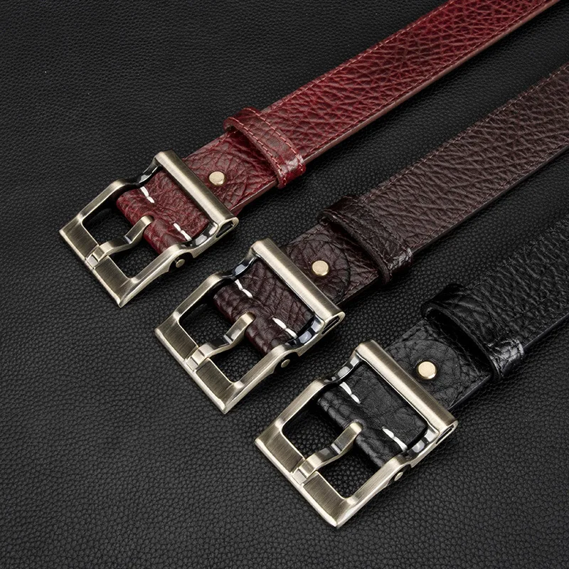 

3.8cm Luxury Design Genuine Leather Men's Belt Versatile Jeans Business Top Layer Cowhide Casual Needle Buckle Trendy Belts