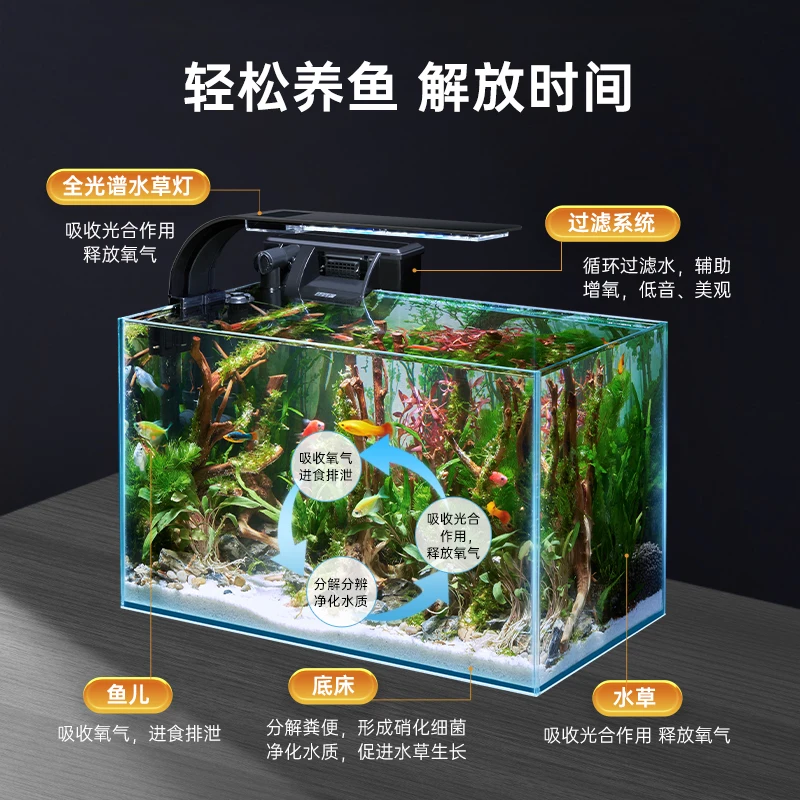 Fish tank aquarium ultra-white glass living room small mini desktop free of water change