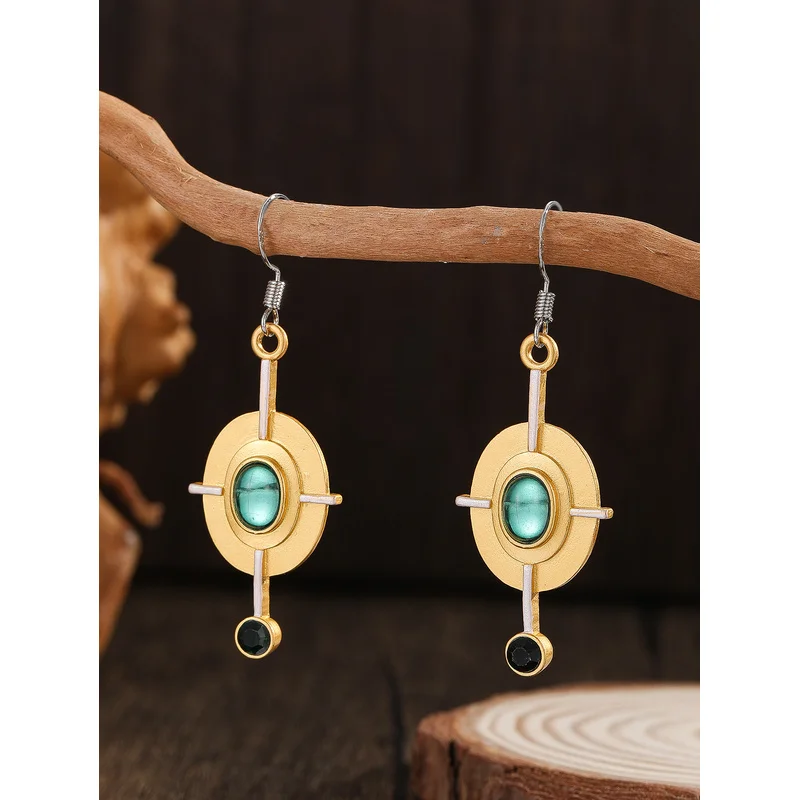 خمر القبلية دوامة استرخى أقراط للنساء المعادن الهندسة تويست البرونزية المعادن اللوحة نمط الأقراط العرقية هدية