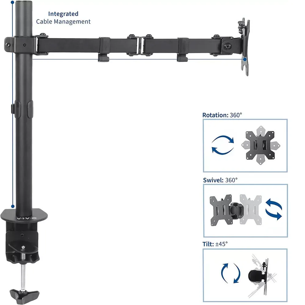 Monitor Stand Arm Single Desk Mount Computer 27'' LCD LED TV Holder 360 Display