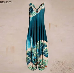 2024 Boho Style Fashion Loose Jumpsuits Women's Summer Vintage Print Sexy Casual Overalls Women Backless Harem Bloomers Rompers