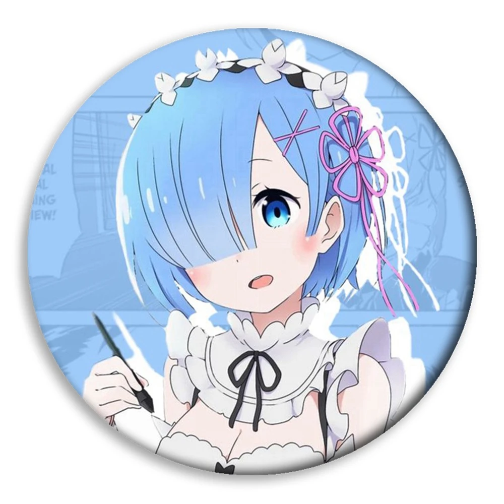 58mm Anime Re:Life in a different world from zero Emilia Rem Ram Beatrice Cosplay COSTUME Badge Pin SPTE Tinplate Brooch﻿ Prop