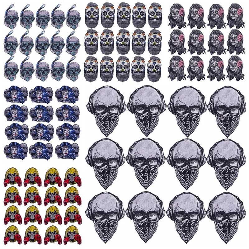 Prajna Wholesale 10PCS Punk Embroidery Patches On Clothes Patch Appliques Iron On Embroidered Patches For Clothing Skull Sticker