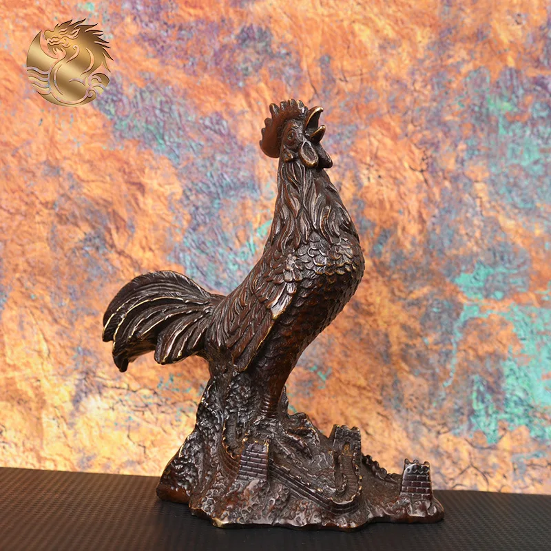 All-brass retro patina Great Wall , symbolizing good luck and prosperity, office desk zodiac rooster ornament