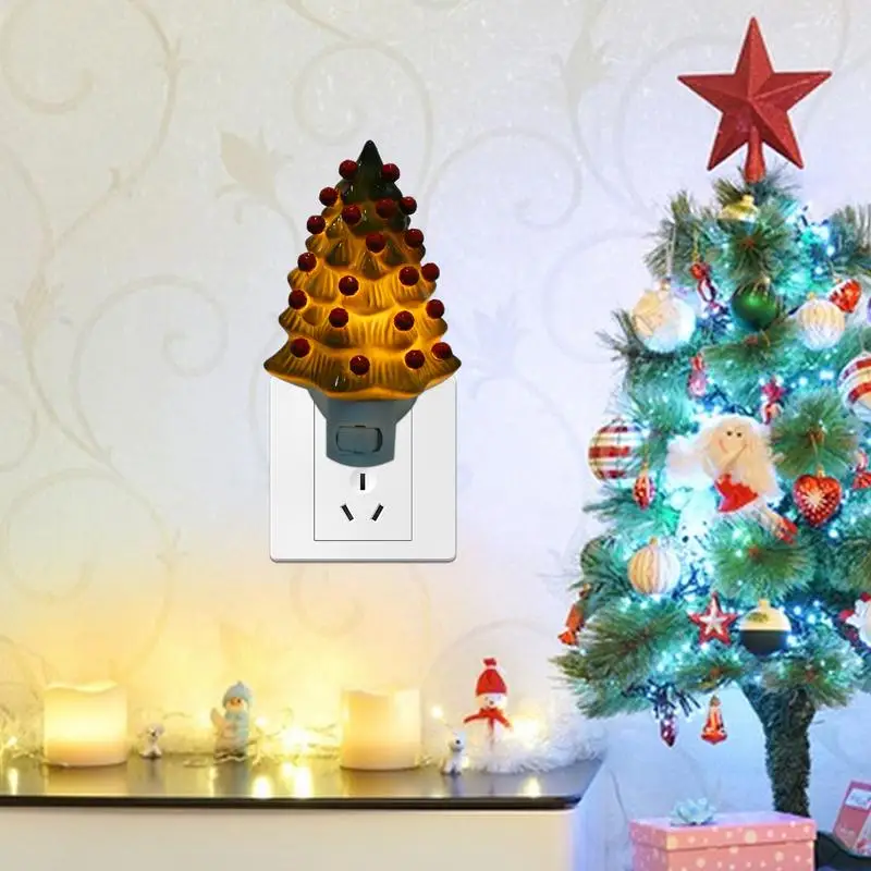 Christmas Tree Plug in Light Christmas Resin Lamp Christmas Night Lights Decorative Table Lamp for Home Bathroom Bedroom Decor