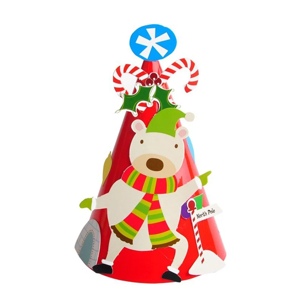

5Pcs Christmas Paper Cartoon Pattern DIY Hats for Party Decoration Christmas DIY Hat Ornaments Paper Hat