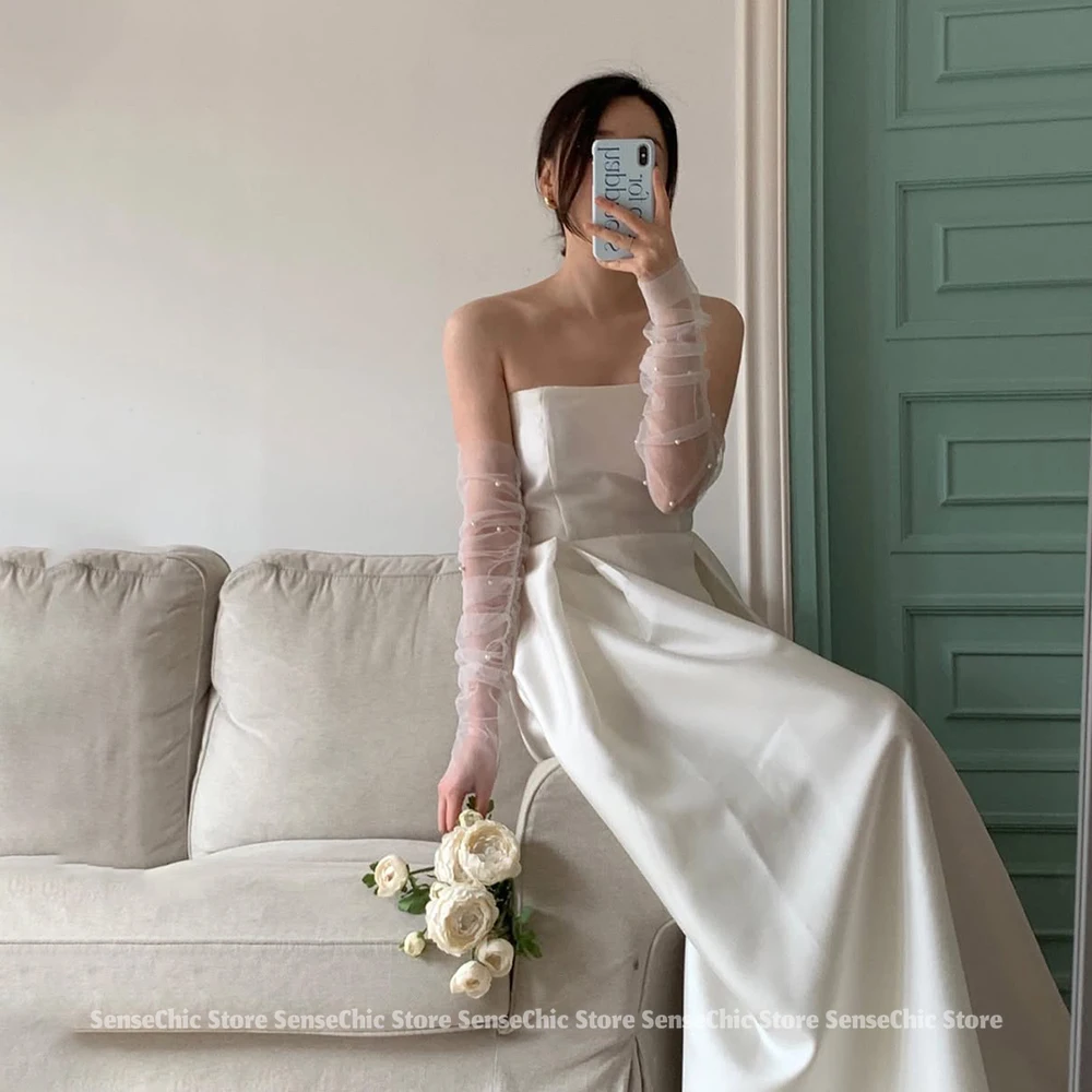 Wedding Dress Woman Satin Korea Sleeveless Strapless Ball Gown Ruched A Line Simple Romantic Bridal Gown Dress 2025 Customized