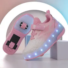 Kids 2 Wheels Shoes Detachable Deform Roller Skates LED Light Flashing Outdoor Skating Girls Boys Sneakers