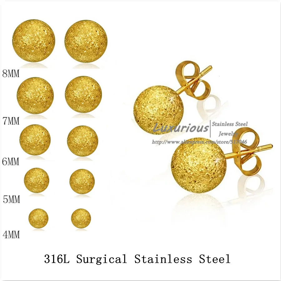 LUXUKISSKIDS Frosted Gold Color ball Stud Earrings 4-8mm Stainless Steel For Women Korean Earings Set Fashion Jewelry Brincos